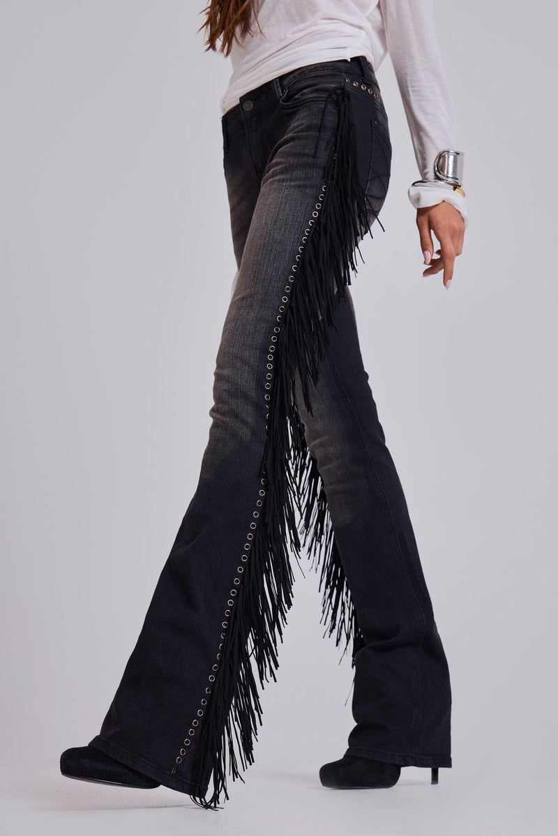 Black Fringe Bootcut Jeans