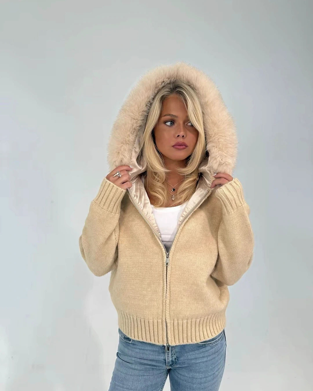 Fur Jacket - Beige, coloris LOEVA