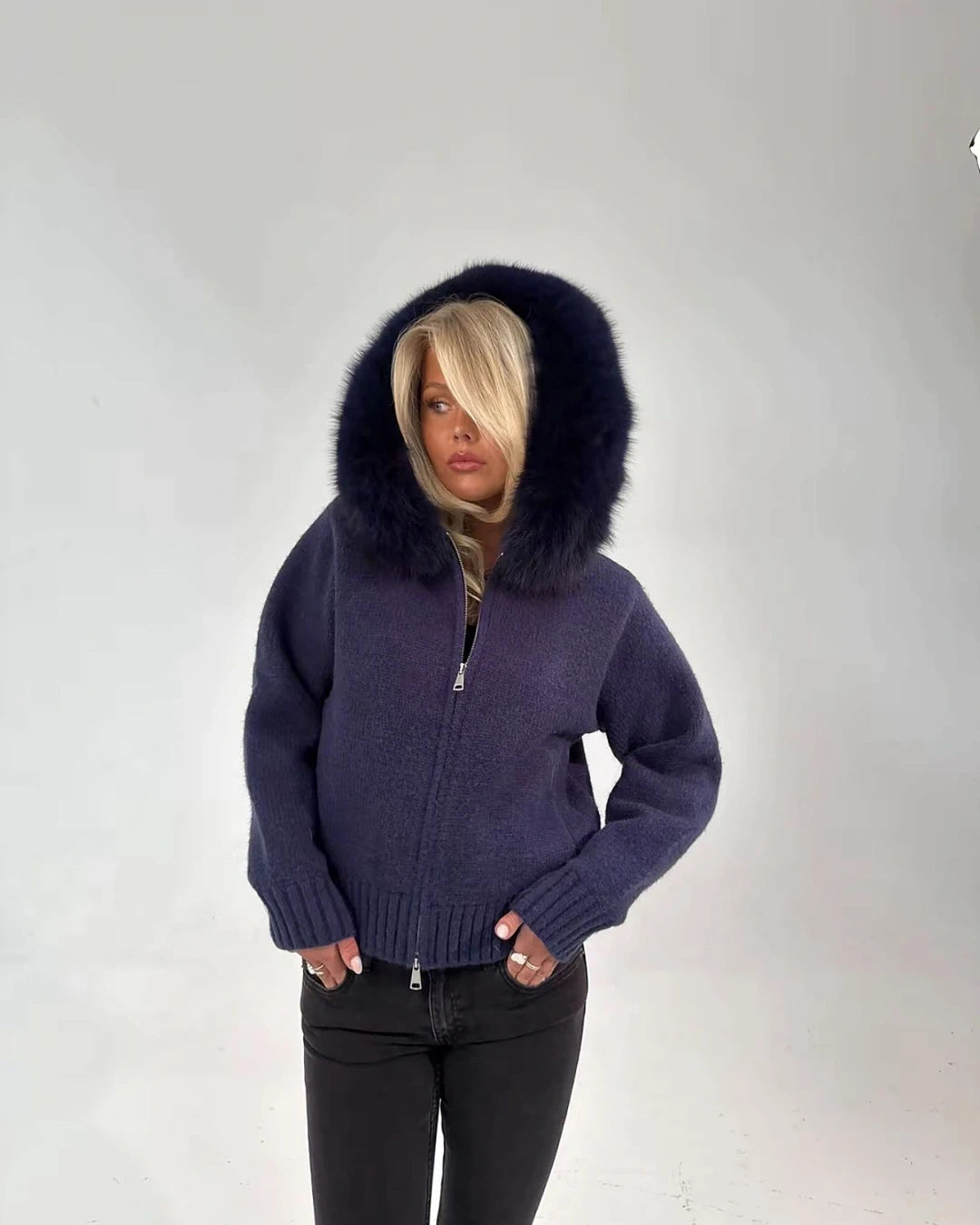 Fur Jacket - Navy Blue, coloris LOEVA