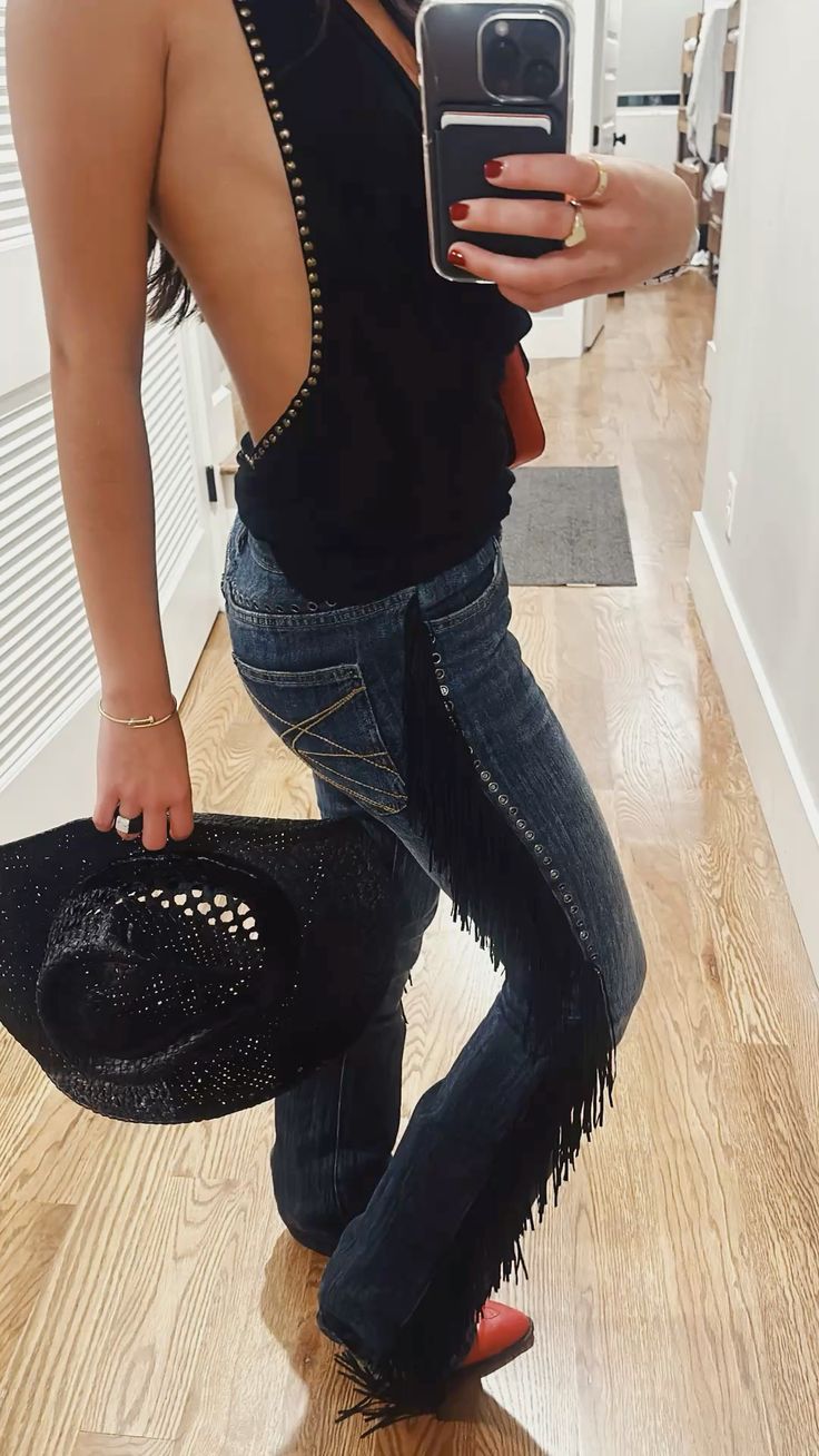 Black Fringe Bootcut Jeans